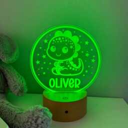 Personalised Dinosaur Night Light - Custom Name Kids Lamp Nursery Led Colour Changing Baby Room Decor Gift - thumbnail 3