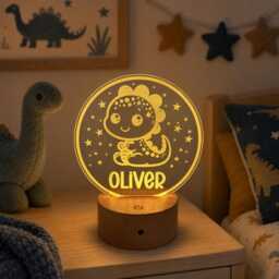 Personalised Dinosaur Night Light - Custom Name Kids Lamp Nursery Led Colour Changing Baby Room Decor Gift