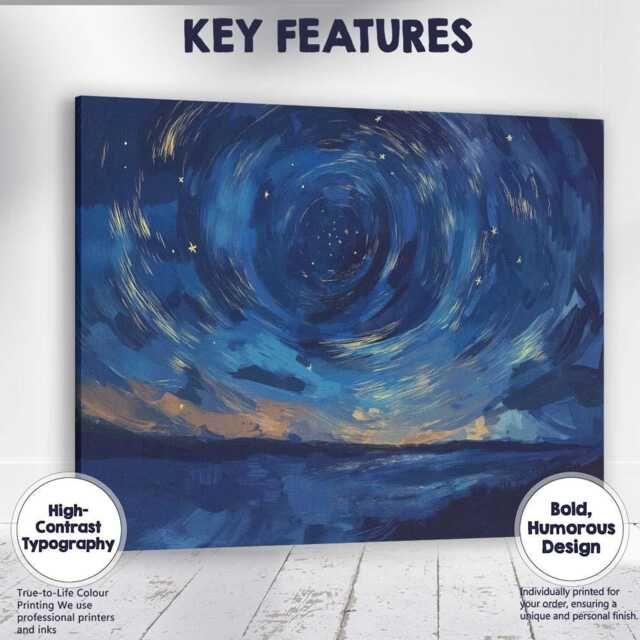 Midnight Blue Starry Sky Swirl Abstract Landscape Canvas Wall Art Print Decor Picture Ready To Hang - image 1