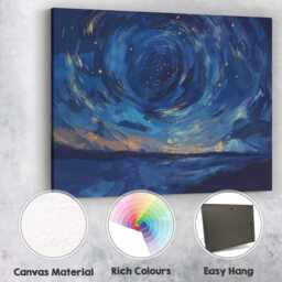 Midnight Blue Starry Sky Swirl Abstract Landscape Canvas Wall Art Print Decor Picture Ready To Hang - thumbnail 2