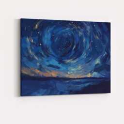 Midnight Blue Starry Sky Swirl Abstract Landscape Canvas Wall Art Print Decor Picture Ready To Hang - thumbnail 4