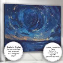 Midnight Blue Starry Sky Swirl Abstract Landscape Canvas Wall Art Print Decor Picture Ready To Hang - thumbnail 3