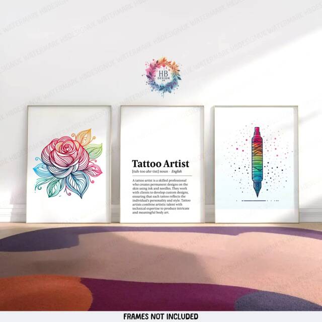 Tattoo Artist Print Set - 3 Shop Posters - Colourful Wall Art Definition Quote Minimal Artwork Gifts - image 1