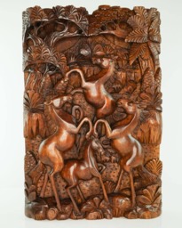 Hand Carved Teak Wood Horses Sculpture - Equestrian Wall Art Decor - thumbnail 1