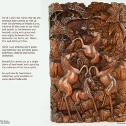 Hand Carved Teak Wood Horses Sculpture - Equestrian Wall Art Decor - thumbnail 4