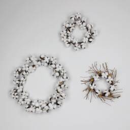 Small Dried Cotton Twig Wreath Farmhouse 30cm // Rustic Boho Christmas - thumbnail 3