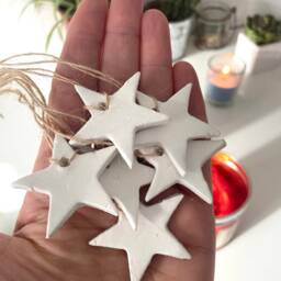 White Clay Stars Set Of 5 0R 10 Rustic Scandi Hanging Christmas Tree Decorations Mini Contemporary Star Decs Wedding Favours Decor - thumbnail 2