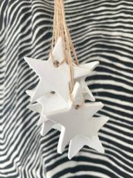 White Clay Stars Set Of 5 0R 10 Rustic Scandi Hanging Christmas Tree Decorations Mini Contemporary Star Decs Wedding Favours Decor - thumbnail 1