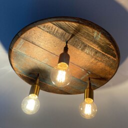 Reclaimed Whiskey Barrel Lid Chandelier Rustic Hanging Light - thumbnail 2
