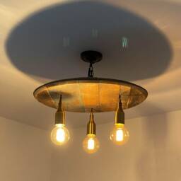 Reclaimed Whiskey Barrel Lid Chandelier Rustic Hanging Light - thumbnail 1