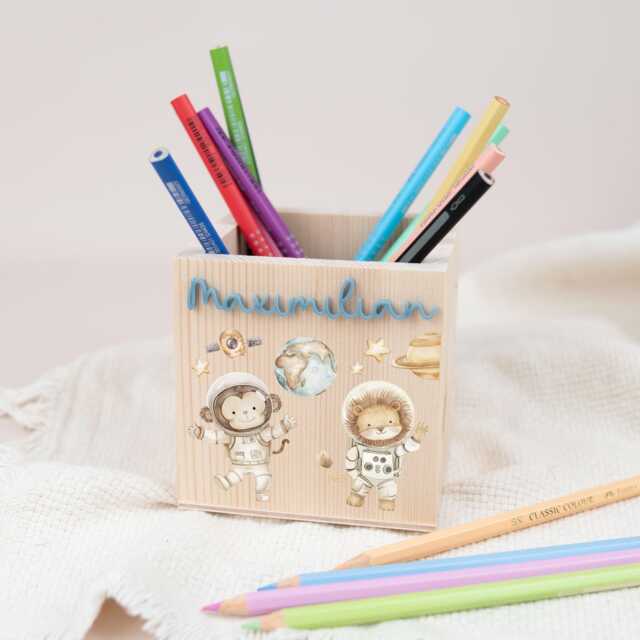 Pen Holder With Acrylic Name, Personalized Wooden Pencil Cup, Christmas Gift For Children, School Enrollment, Child Decoration Children's Room - image 1