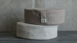 Organic Hemp Round Ottoman Pouf, Scandinavian Boho Floor Cushion, Natural Footstool - thumbnail 1