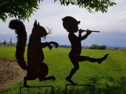 Squirrel & Flute Player Vintage Large Metal Silhouette For The Yard Or Garden