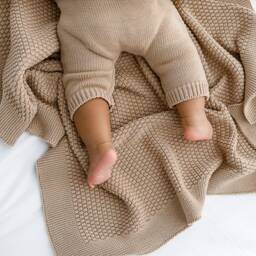Organic Cotton Knit Baby Blanket Rice Grain Texture, Soft Newborn Gift - thumbnail 3
