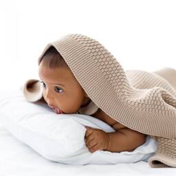 Organic Cotton Knit Baby Blanket Rice Grain Texture, Soft Newborn Gift - thumbnail 2