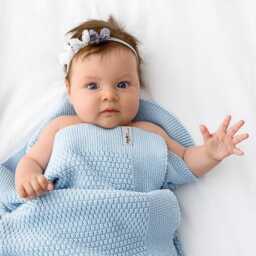 Organic Cotton Knit Baby Blanket Rice Grain Texture, Soft Newborn Gift - thumbnail 4