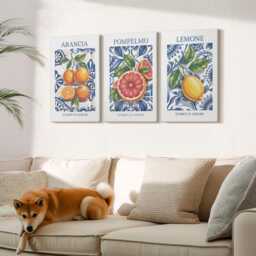 Set Of 3 Canvas Prints - Italian-style Citrus Fruit Fashion Posters, Blue Wall Art Canvas, Food & Drinks Decor - thumbnail 3
