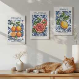 Set Of 3 Canvas Prints - Italian-style Citrus Fruit Fashion Posters, Blue Wall Art Canvas, Food & Drinks Decor - thumbnail 2