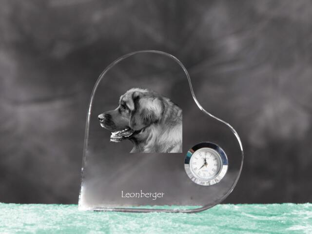 Leoneberger - Crystal Clock in The Shape Of A Heart With Image Pure-Bred Dog - image 1