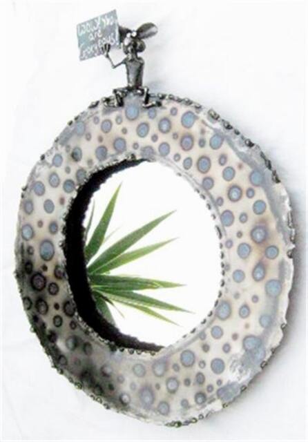 "steel Framed Round Mirror With Mouse Holding A Confidence Boosting Message ""Wow You Are Gorgeous" - image 1
