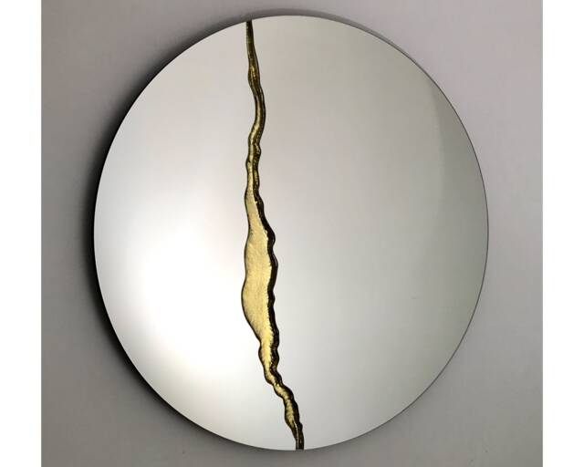 Fracture??? Handcrafted Round Mirror With Brass Detail - Contemporary Frameless Design - image 1