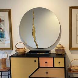 Fracture??? Handcrafted Round Mirror With Brass Detail - Contemporary Frameless Design - thumbnail 2
