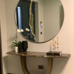 Fracture??? Handcrafted Round Mirror With Brass Detail - Contemporary Frameless Design - thumbnail 4