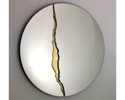 Fracture??? Handcrafted Round Mirror With Brass Detail - Contemporary Frameless Design
