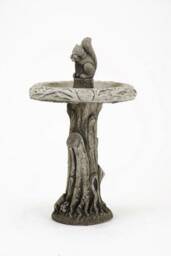 Tall Stone Cast Birdbath, With Squirrel On Top, Dgs Statues - thumbnail 3