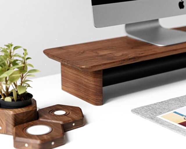 Wood Monitor Stand With Storage - Custom Engraved Desk Shelf Riser For Home Office - image 1