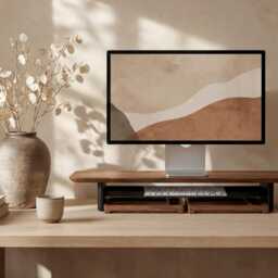 Wood Monitor Stand With Storage - Custom Engraved Desk Shelf Riser For Home Office - thumbnail 2