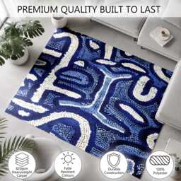 Blue White Textured Abstract Line Pattern Rug Non-Slip Soft Area Carpet Bedroom Living Room Hallway Mat Decor - Made in UK - thumbnail 3