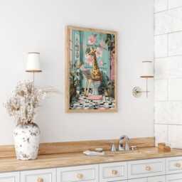 Funny Giraffe Bathroom Art Print - Quirky Animal Wall On Toilet Humorous Decor Jungle - thumbnail 2