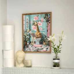 Funny Giraffe Bathroom Art Print - Quirky Animal Wall On Toilet Humorous Decor Jungle - thumbnail 3