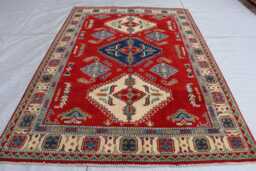 5x7 Ft Kazak Medallion Area Carpet, Red Afghan Hand Knotted Rug, Luxury New Geometric Rug, Rug For Livingroom Carpet