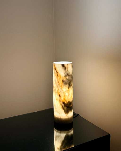 White Onyx Table Lamp Natural Stone Bedside Lighting - image 1