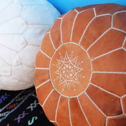 Set Of 2 Moroccan Leather Poufs Handmade Ottoman Footstools - thumbnail 3