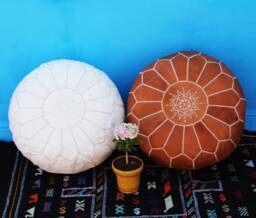 Set Of 2 Moroccan Leather Poufs Handmade Ottoman Footstools