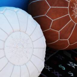Set Of 2 Moroccan Leather Poufs Handmade Ottoman Footstools - thumbnail 2