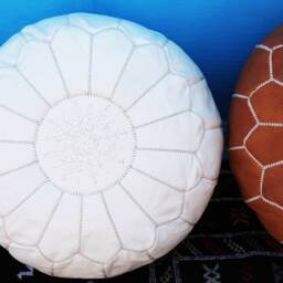 Set Of 2 Moroccan Leather Poufs Handmade Ottoman Footstools - thumbnail 4