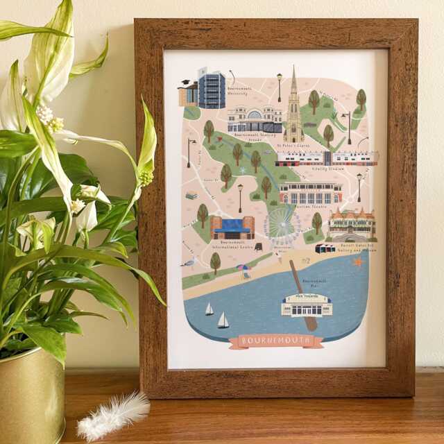 Bournemouth Map, Illustrated Map Of Bournemouth, Poster, Print, Art, University, City Gift - image 1