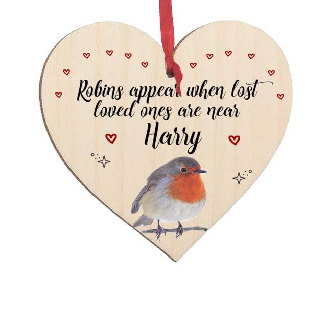 Personalised Robins Appear When Lost Loved Ones Are Near Wooden Heart Decoration Ornament Christmas Tree in Memory Remembrance Christmastime - image 1