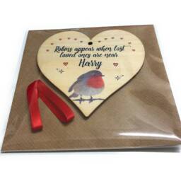 Personalised Robins Appear When Lost Loved Ones Are Near Wooden Heart Decoration Ornament Christmas Tree in Memory Remembrance Christmastime - thumbnail 2
