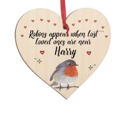Personalised Robins Appear When Lost Loved Ones Are Near Wooden Heart Decoration Ornament Christmas Tree in Memory Remembrance Christmastime - thumbnail 1
