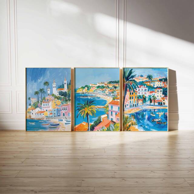 Set Of 3 Cascais Poster, Portugal Beach European Coastal Decor, Ocean Travel Print, Wall Art - image 1