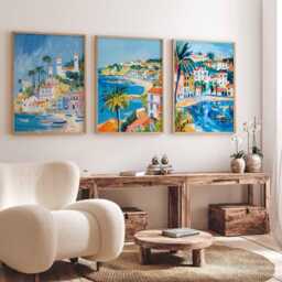 Set Of 3 Cascais Poster, Portugal Beach European Coastal Decor, Ocean Travel Print, Wall Art - thumbnail 2