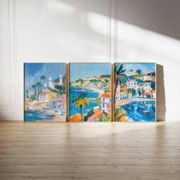 Set Of 3 Cascais Poster, Portugal Beach European Coastal Decor, Ocean Travel Print, Wall Art - thumbnail 1