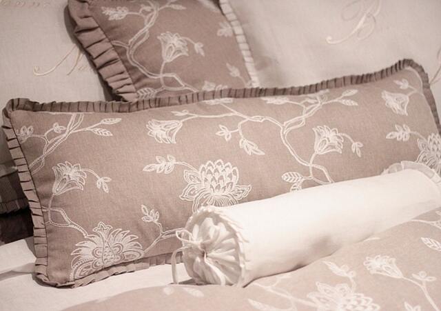 Embroidered Floral Lumbar Pillow - Clarke & Mocha Cushion - image 1