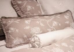 Embroidered Floral Lumbar Pillow - Clarke & Mocha Cushion - thumbnail 1