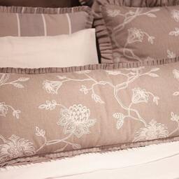 Embroidered Floral Lumbar Pillow - Clarke & Mocha Cushion - thumbnail 3